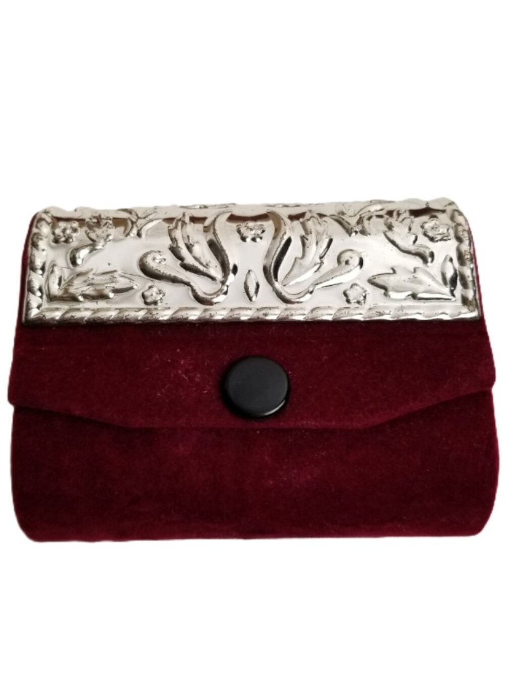Vintage Double Lipstick Case Silver Plated Velvet Mirror Floral Scrollwork